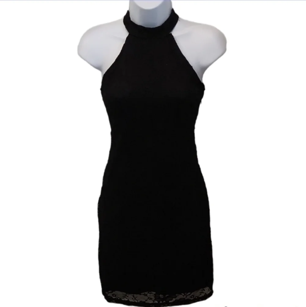 One Clothing Halter Lace Overlay Keyhole Back Dress